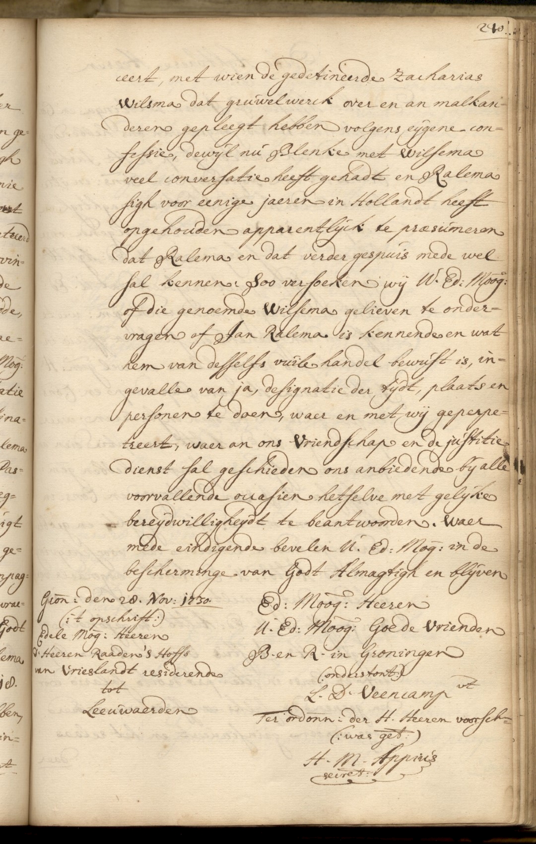 Letter on Zacharias Wilsma,